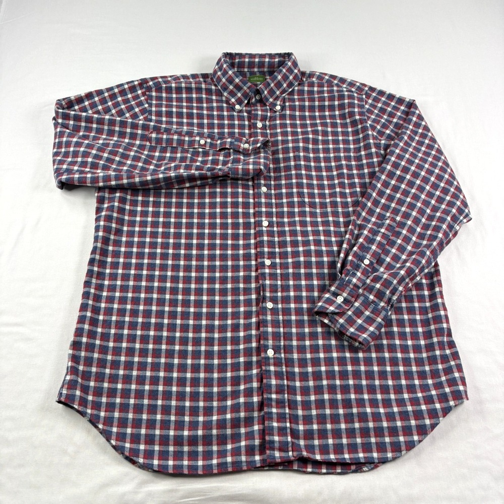 Sid Mashburn Flannel Shirt Mens Large Blue Red Plaid Button Up Casual Preppy